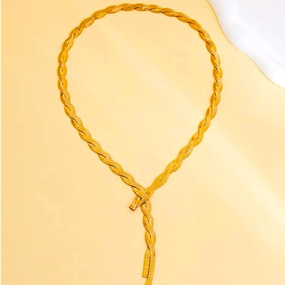 Y Lariat Gold Plated Twisted Herringbone Adjustable Resizable Necklace - Picture 4 of 6